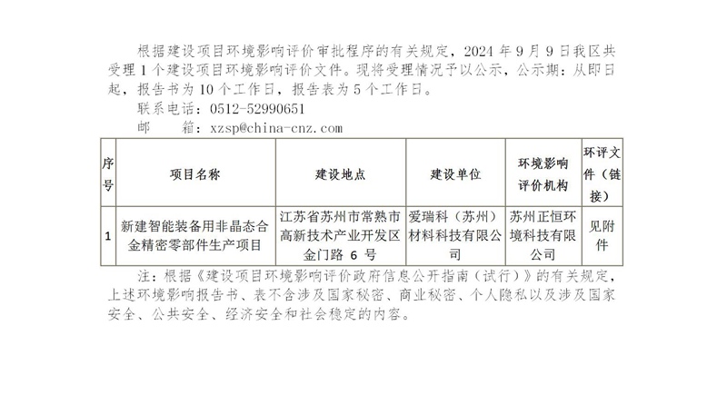 2024年9月9日常熟高新技術(shù)產(chǎn)業(yè)開發(fā)區(qū)受理環(huán)境影響報告書（表）情況的公示(愛瑞科)(1)_01.jpg